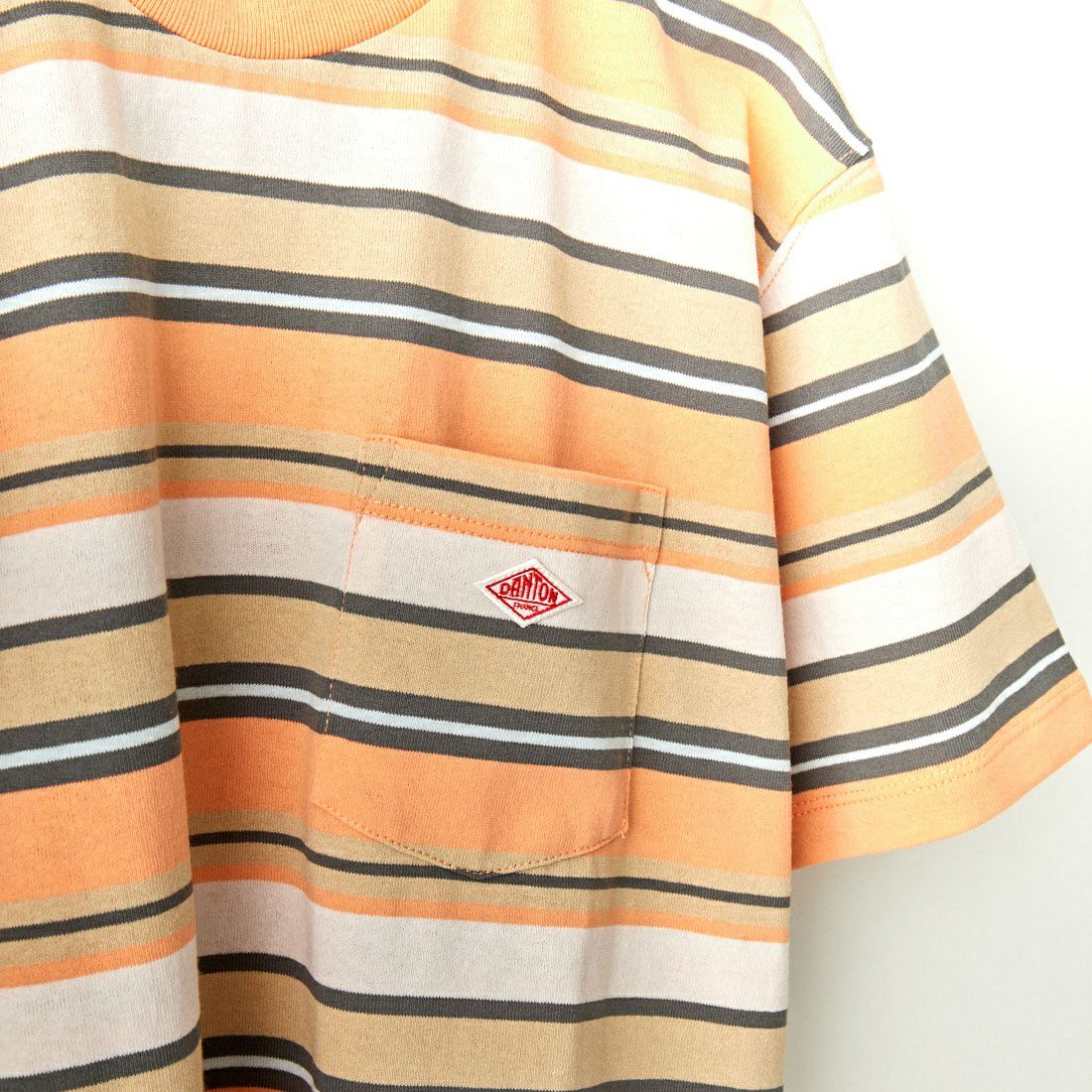 DANTON [ダントン] ストライプ ポケットTシャツ [DT-C0197TCB] PINK/BEIGE