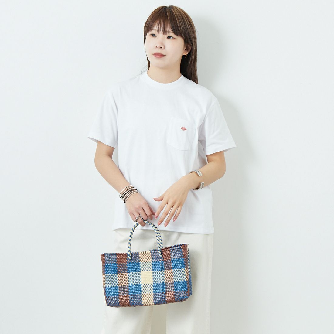 DANTON [ダントン] ソリッド ポケットTシャツ [DT-C0197TCB] WHITE &&モデル身長：167cm 着用サイズ：S&&