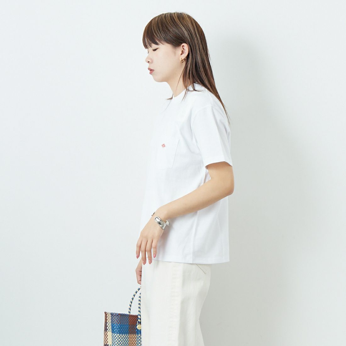 DANTON [ダントン] ソリッド ポケットTシャツ [DT-C0197TCB] WHITE &&モデル身長：167cm 着用サイズ：S&&