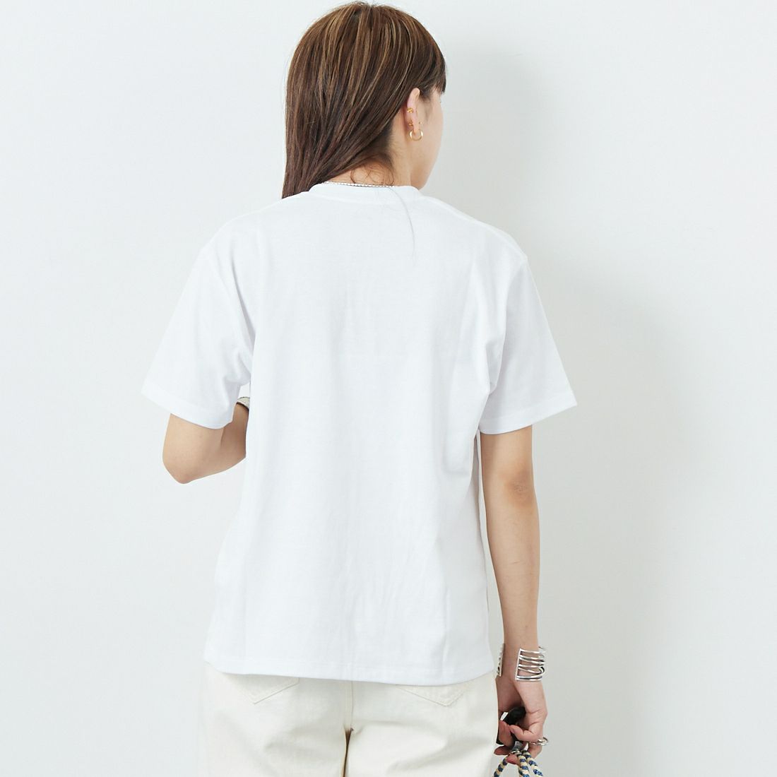 DANTON [ダントン] ソリッド ポケットTシャツ [DT-C0197TCB] WHITE &&モデル身長：167cm 着用サイズ：S&&