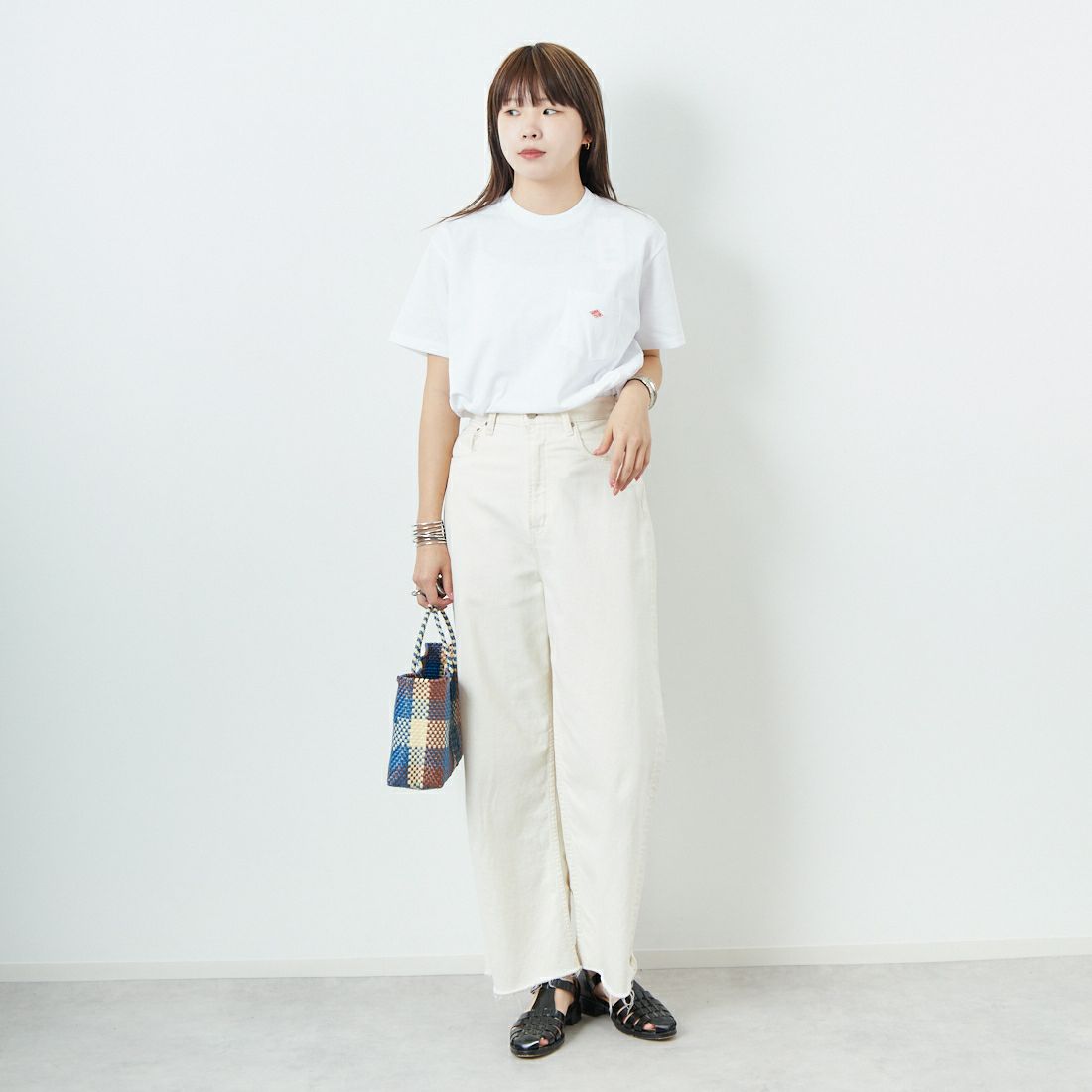 DANTON [ダントン] ソリッド ポケットTシャツ [DT-C0197TCB] WHITE &&モデル身長：167cm 着用サイズ：S&&