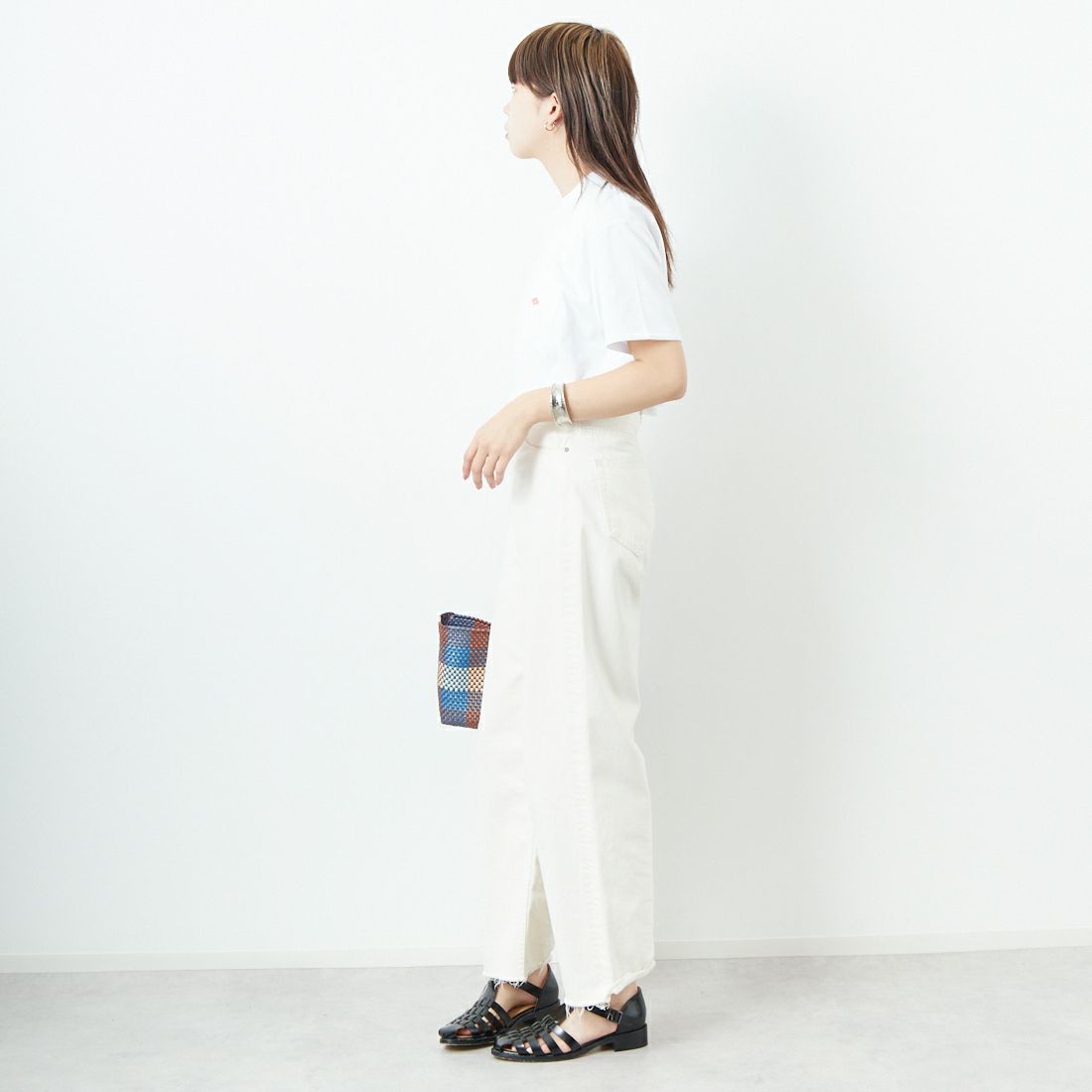DANTON [ダントン] ソリッド ポケットTシャツ [DT-C0197TCB] WHITE &&モデル身長：167cm 着用サイズ：S&&