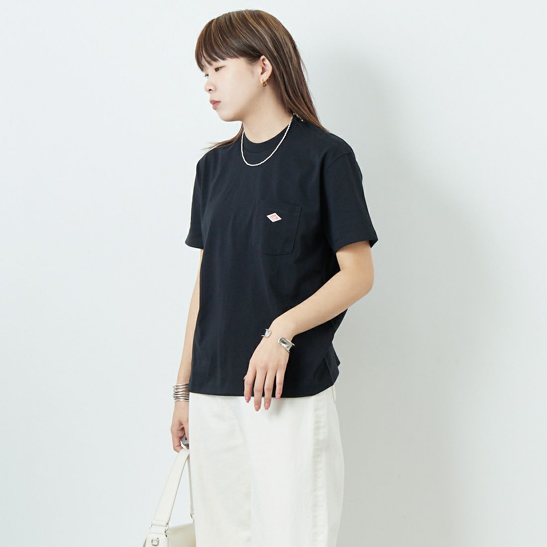 DANTON [ダントン] ソリッド ポケットTシャツ [DT-C0197TCB] BLACK &&モデル身長：167cm 着用サイズ：S&&