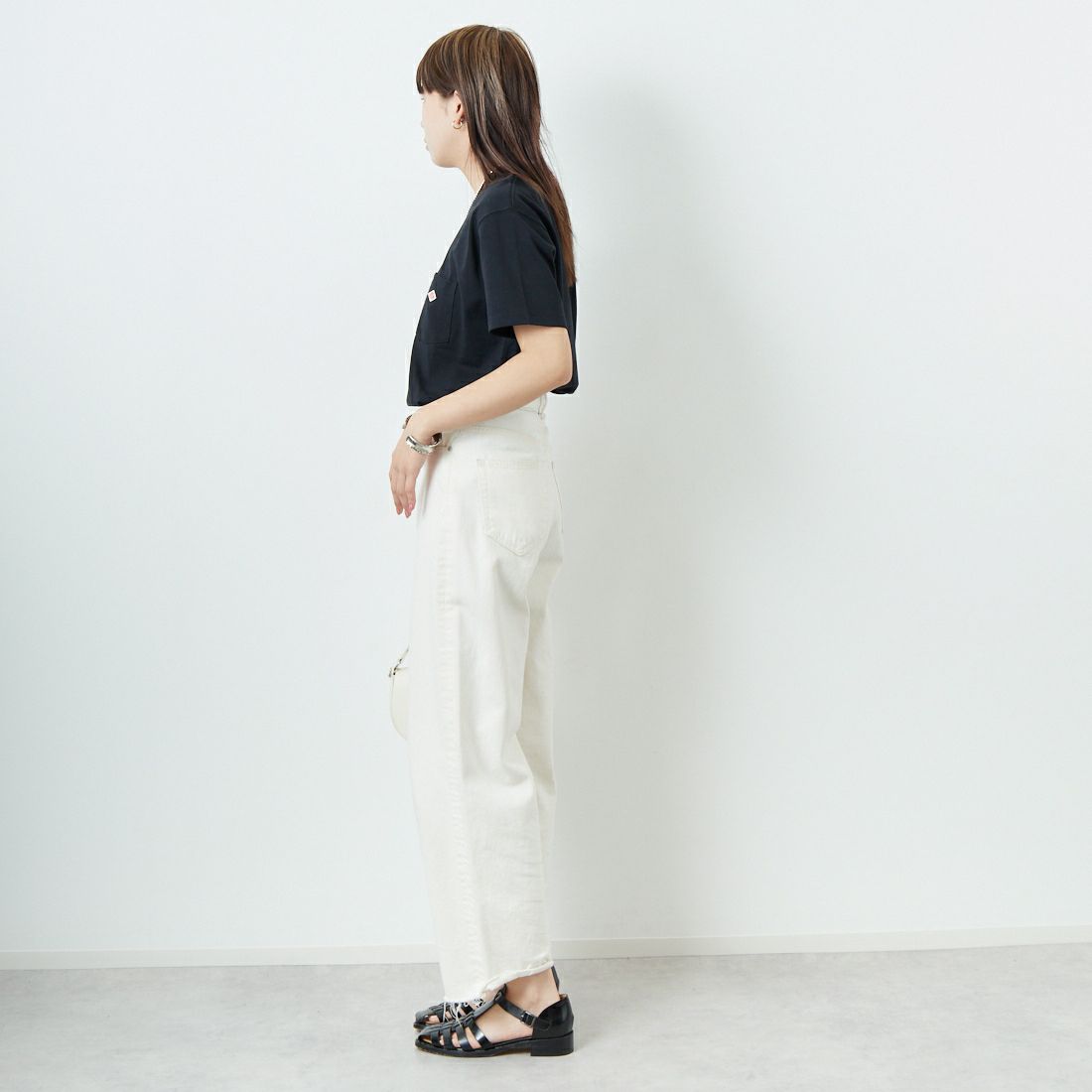 DANTON [ダントン] ソリッド ポケットTシャツ [DT-C0197TCB] BLACK &&モデル身長：167cm 着用サイズ：S&&