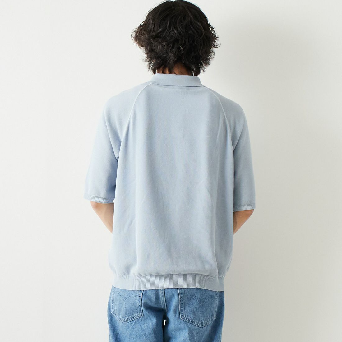 STILL BY HAND [スティルバイハンド] カノコポロシャツ [KN01231] SAX BLUE &&モデル身長：182cm 着用サイズ：46&&