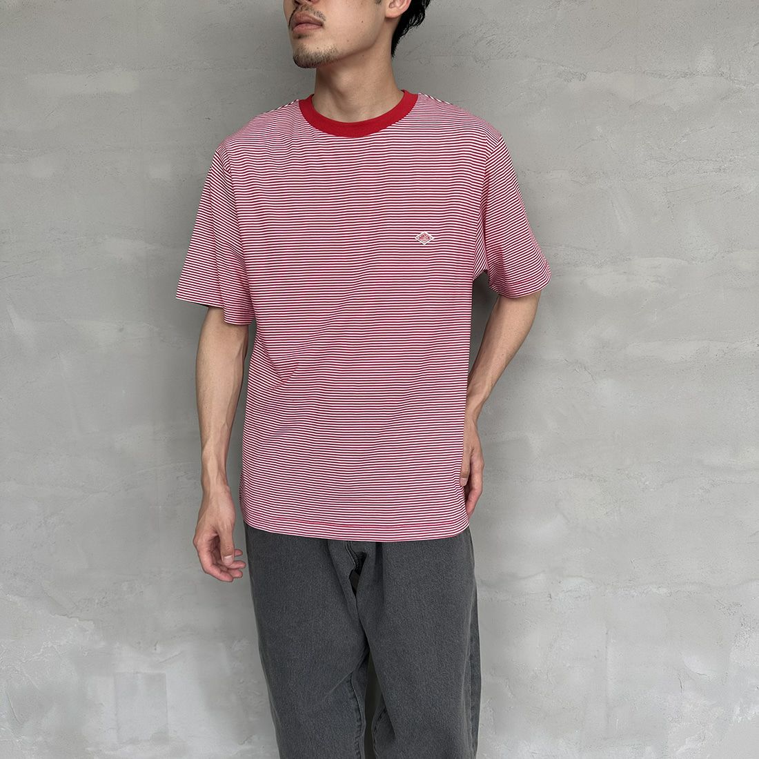 DANTON [ダントン] インナーTシャツ [DT-C0196CVT] RED/WHITE &&モデル身長：168cm 着用サイズ：M&&