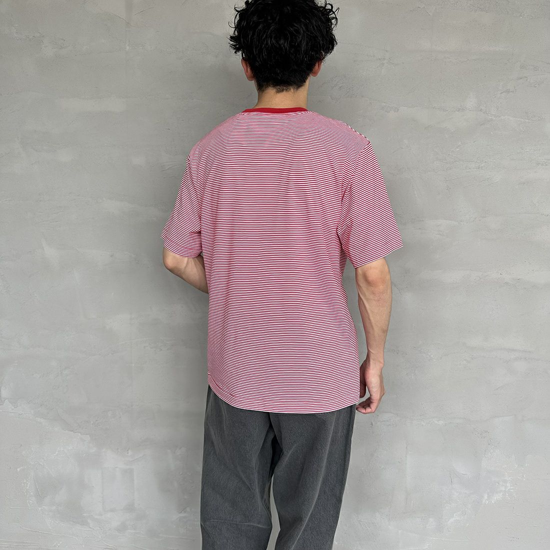 DANTON [ダントン] インナーTシャツ [DT-C0196CVT] RED/WHITE &&モデル身長：168cm 着用サイズ：M&&