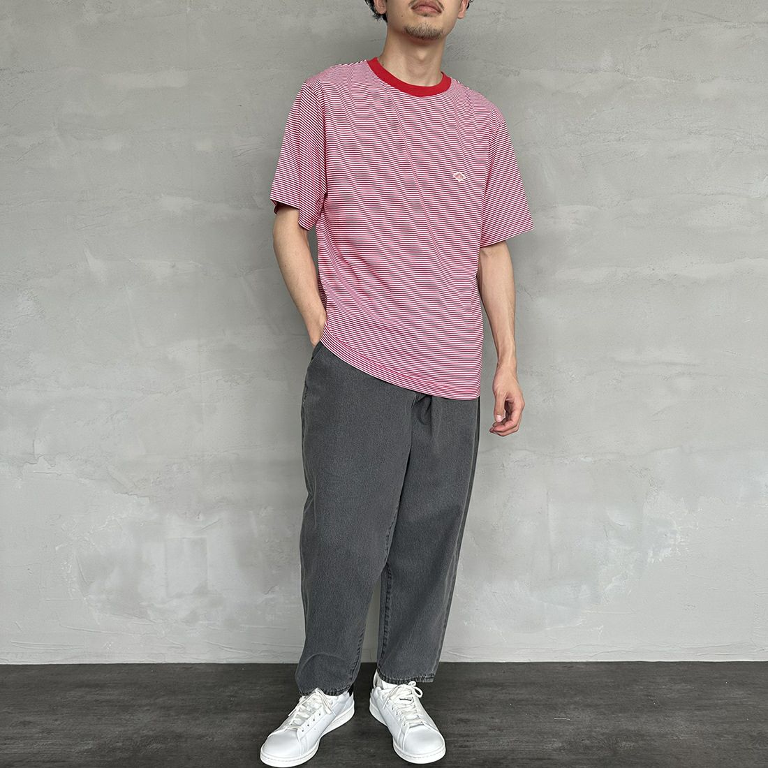 DANTON [ダントン] インナーTシャツ [DT-C0196CVT] RED/WHITE &&モデル身長：168cm 着用サイズ：M&&