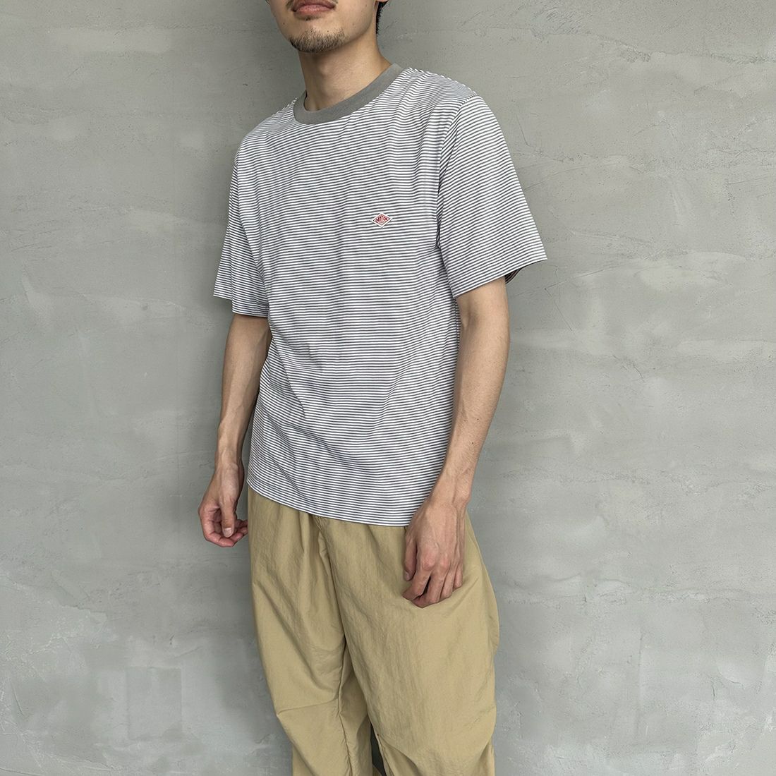 DANTON [ダントン] インナーTシャツ [DT-C0196CVT] GREY/WHITE &&モデル身長：168cm 着用サイズ：S&&