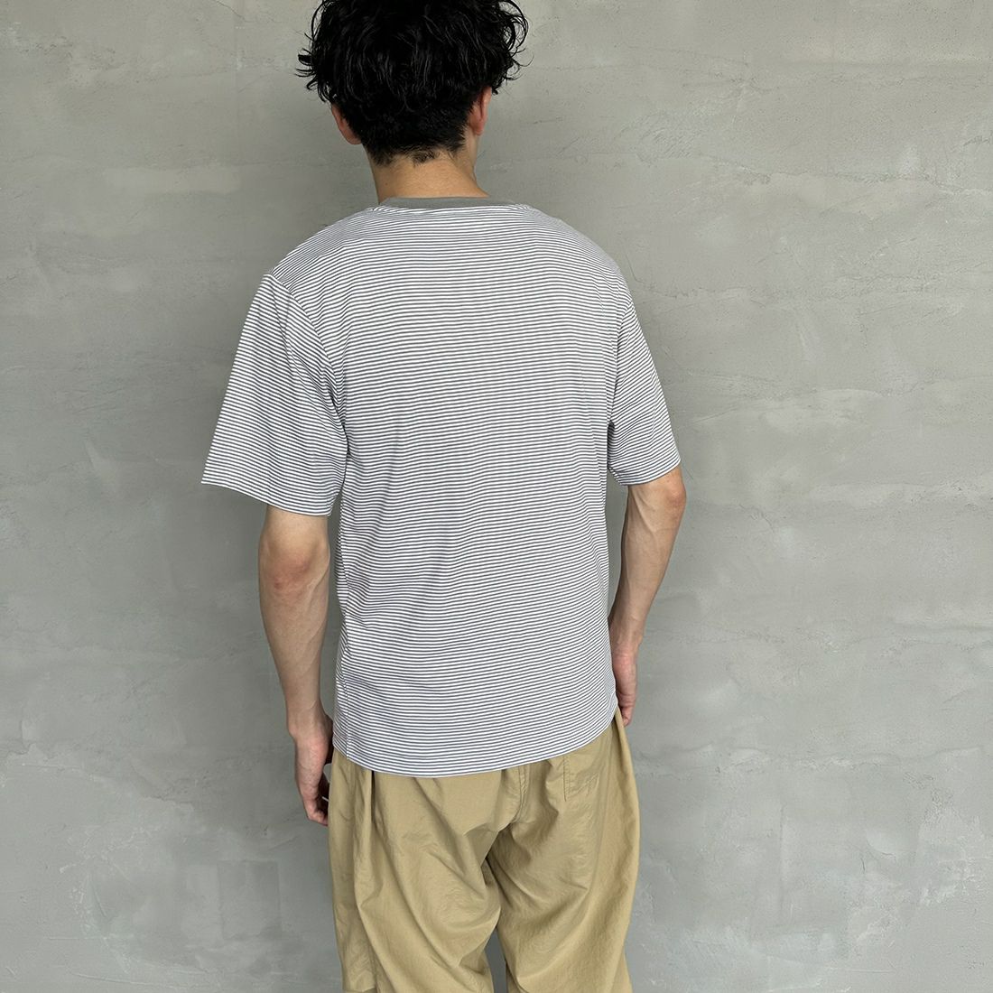 DANTON [ダントン] インナーTシャツ [DT-C0196CVT] GREY/WHITE &&モデル身長：168cm 着用サイズ：S&&