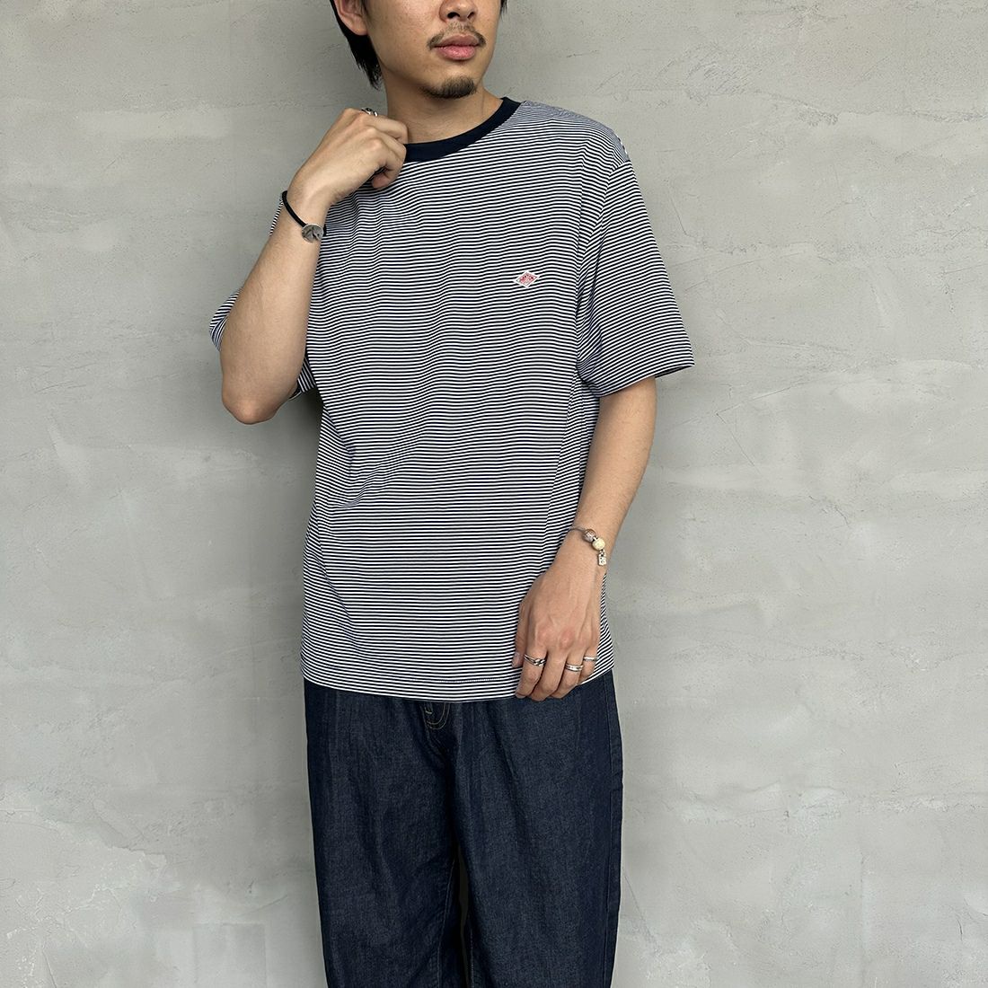 DANTON [ダントン] インナーTシャツ [DT-C0196CVT] NAVY/WHITE &&モデル身長：173cm 着用サイズ：L&&