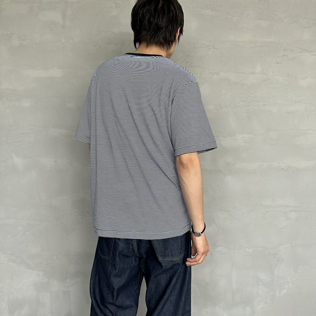 DANTON [ダントン] インナーTシャツ [DT-C0196CVT] NAVY/WHITE &&モデル身長：173cm 着用サイズ：L&&