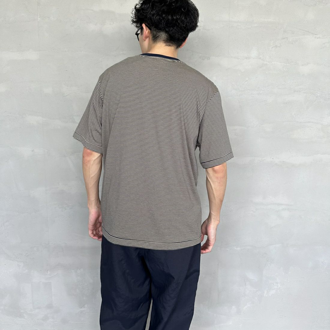 DANTON [ダントン] インナーTシャツ [DT-C0196CVT] NAVY/BEIGE &&モデル身長：168cm 着用サイズ：L&&