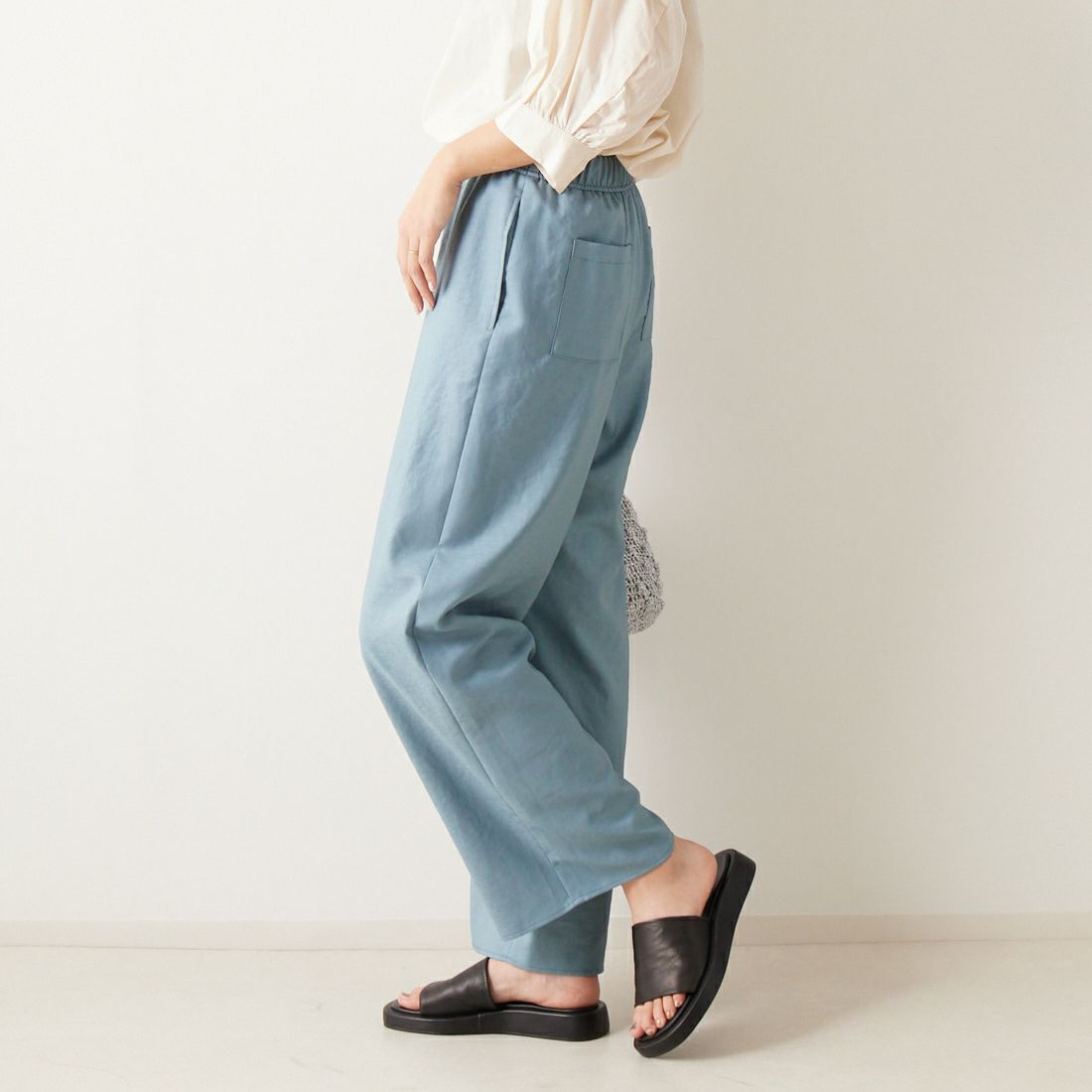 Jeans Factory Clothes [ジーンズファクトリークローズ] 杢調タンブラーツイルワイドパンツ [J-4402] 610 ﾌﾞﾙｰ &&モデル身長：167cm 着用サイズ：38&&