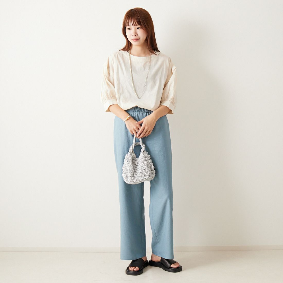 Jeans Factory Clothes [ジーンズファクトリークローズ] 杢調タンブラーツイルワイドパンツ [J-4402] 610 ﾌﾞﾙｰ &&モデル身長：167cm 着用サイズ：38&&