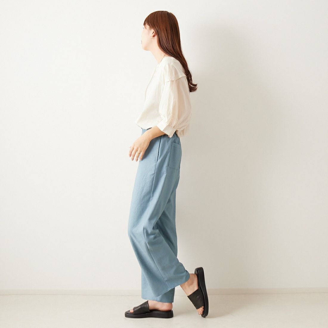 Jeans Factory Clothes [ジーンズファクトリークローズ] 杢調タンブラーツイルワイドパンツ [J-4402] 610 ﾌﾞﾙｰ &&モデル身長：167cm 着用サイズ：38&&