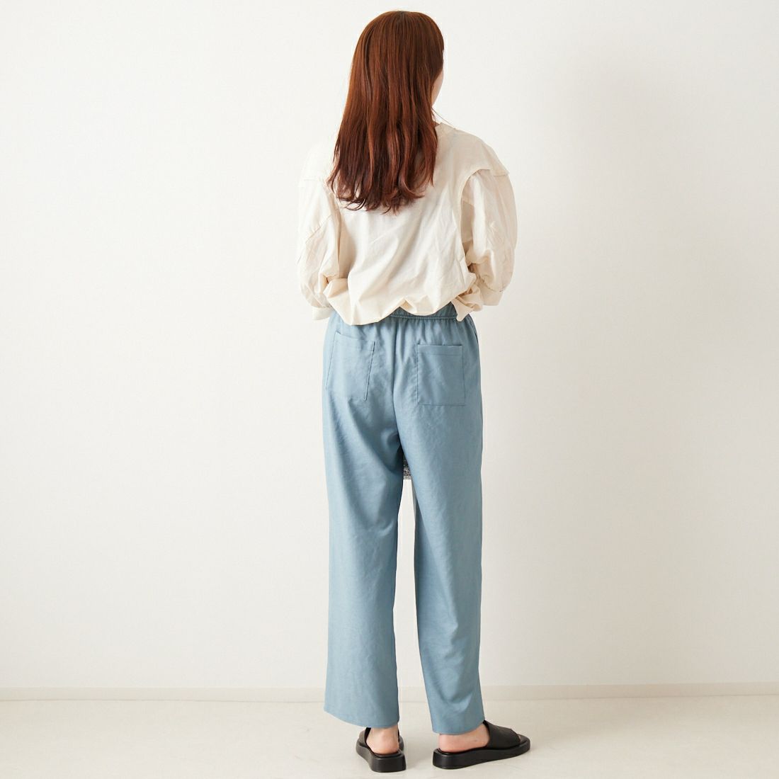 Jeans Factory Clothes [ジーンズファクトリークローズ] 杢調タンブラーツイルワイドパンツ [J-4402] 610 ﾌﾞﾙｰ &&モデル身長：167cm 着用サイズ：38&&