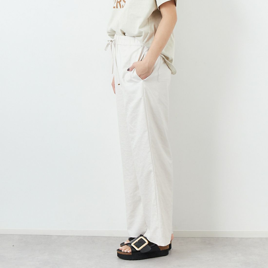 Jeans Factory Clothes [ジーンズファクトリークローズ] 杢調タンブラーツイルワイドパンツ [J-4402] 120 ｵﾌﾎﾜｲﾄ &&モデル身長：167cm 着用サイズ：38&&