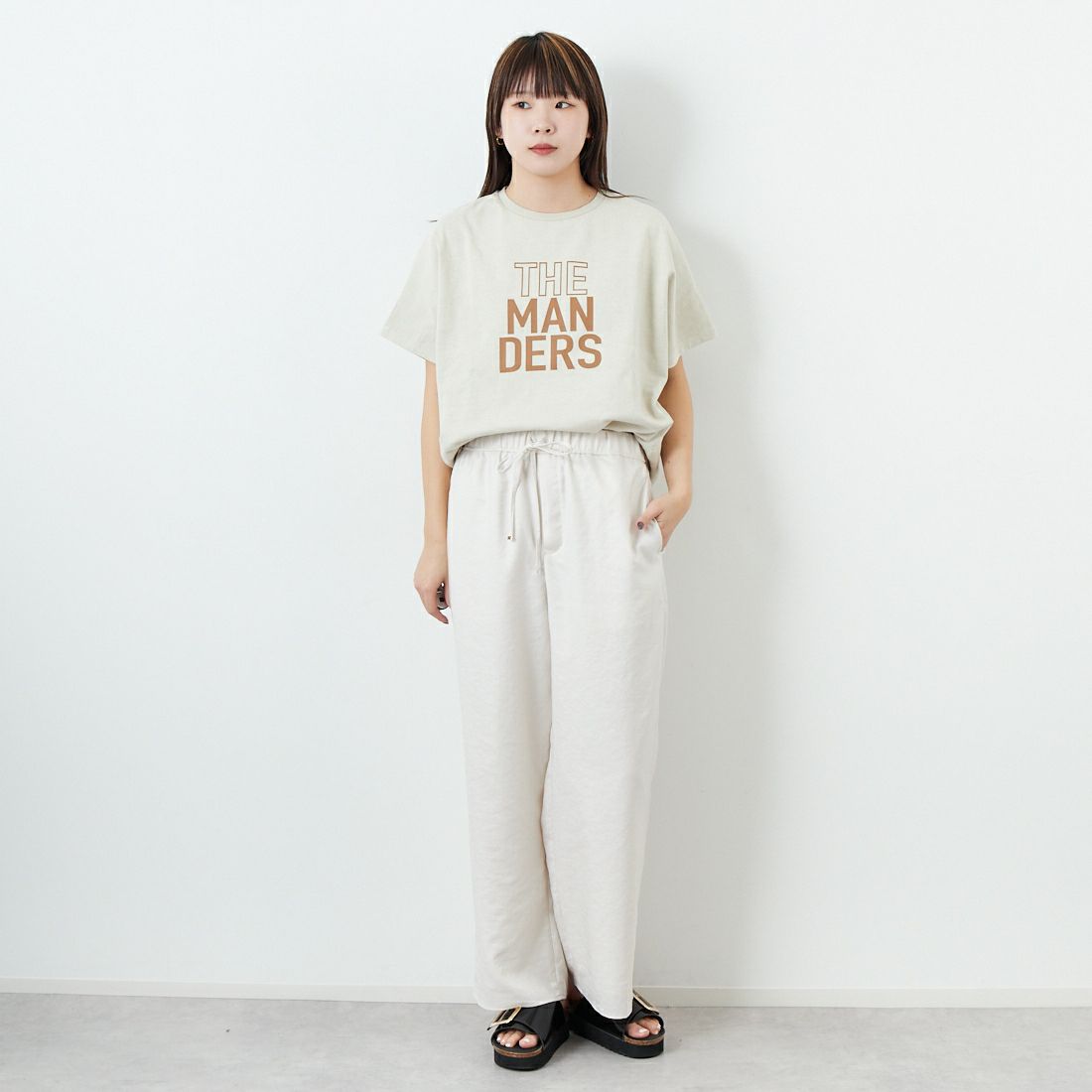Jeans Factory Clothes [ジーンズファクトリークローズ] 杢調タンブラーツイルワイドパンツ [J-4402] 120 ｵﾌﾎﾜｲﾄ &&モデル身長：167cm 着用サイズ：38&&