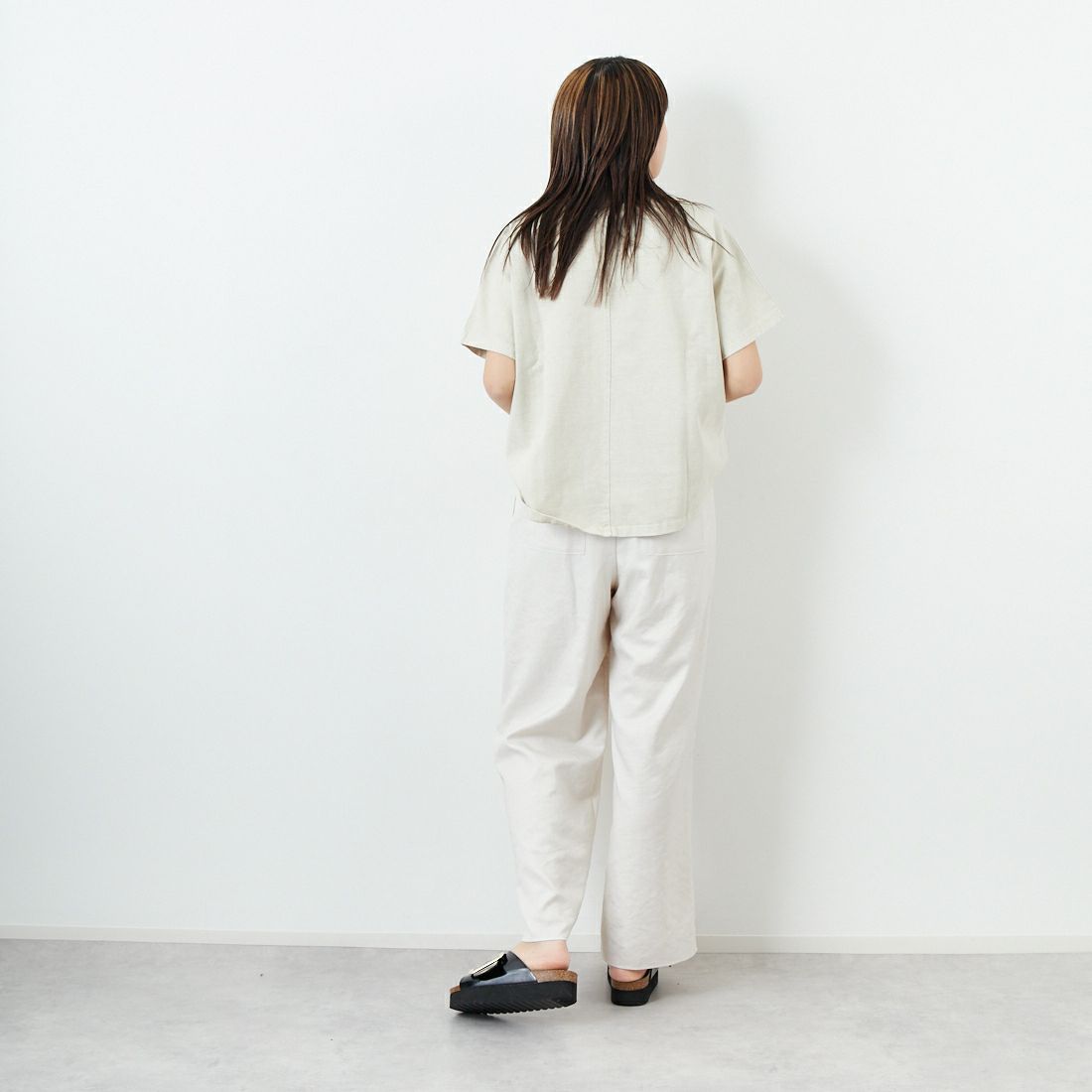 Jeans Factory Clothes [ジーンズファクトリークローズ] 杢調タンブラーツイルワイドパンツ [J-4402] 120 ｵﾌﾎﾜｲﾄ &&モデル身長：167cm 着用サイズ：38&&