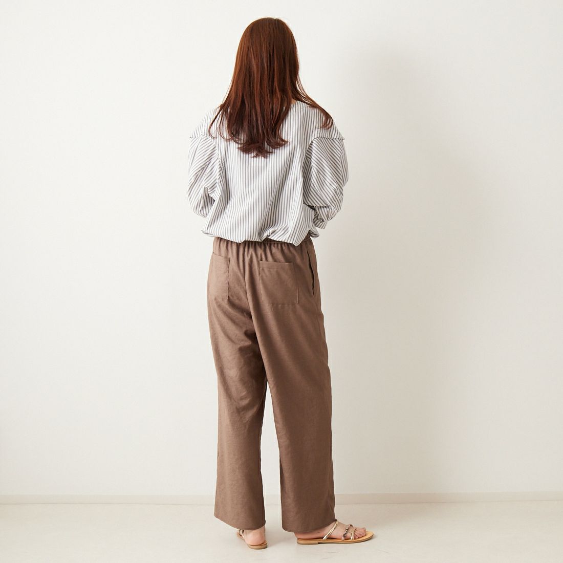 Jeans Factory Clothes [ジーンズファクトリークローズ] 杢調タンブラーツイルワイドパンツ [J-4402] 831 ﾌﾞﾗｳﾝ &&モデル身長：167cm 着用サイズ：38&&