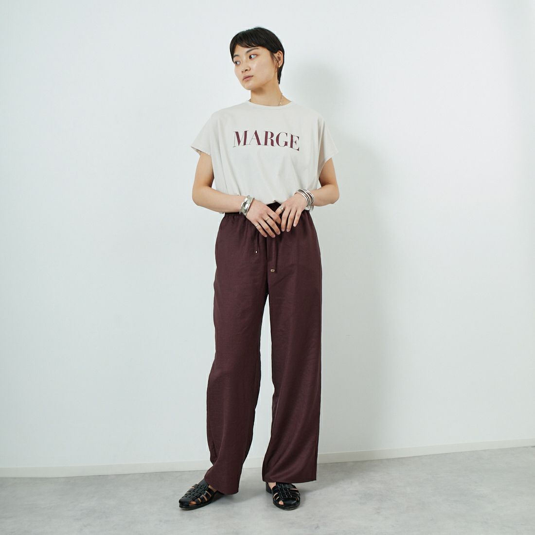 Jeans Factory Clothes [ジーンズファクトリークローズ] 杢調タンブラーツイルワイドパンツ [J-4402] 833 ﾌﾞﾗｳﾝ &&モデル身長：160cm 着用サイズ：36&&