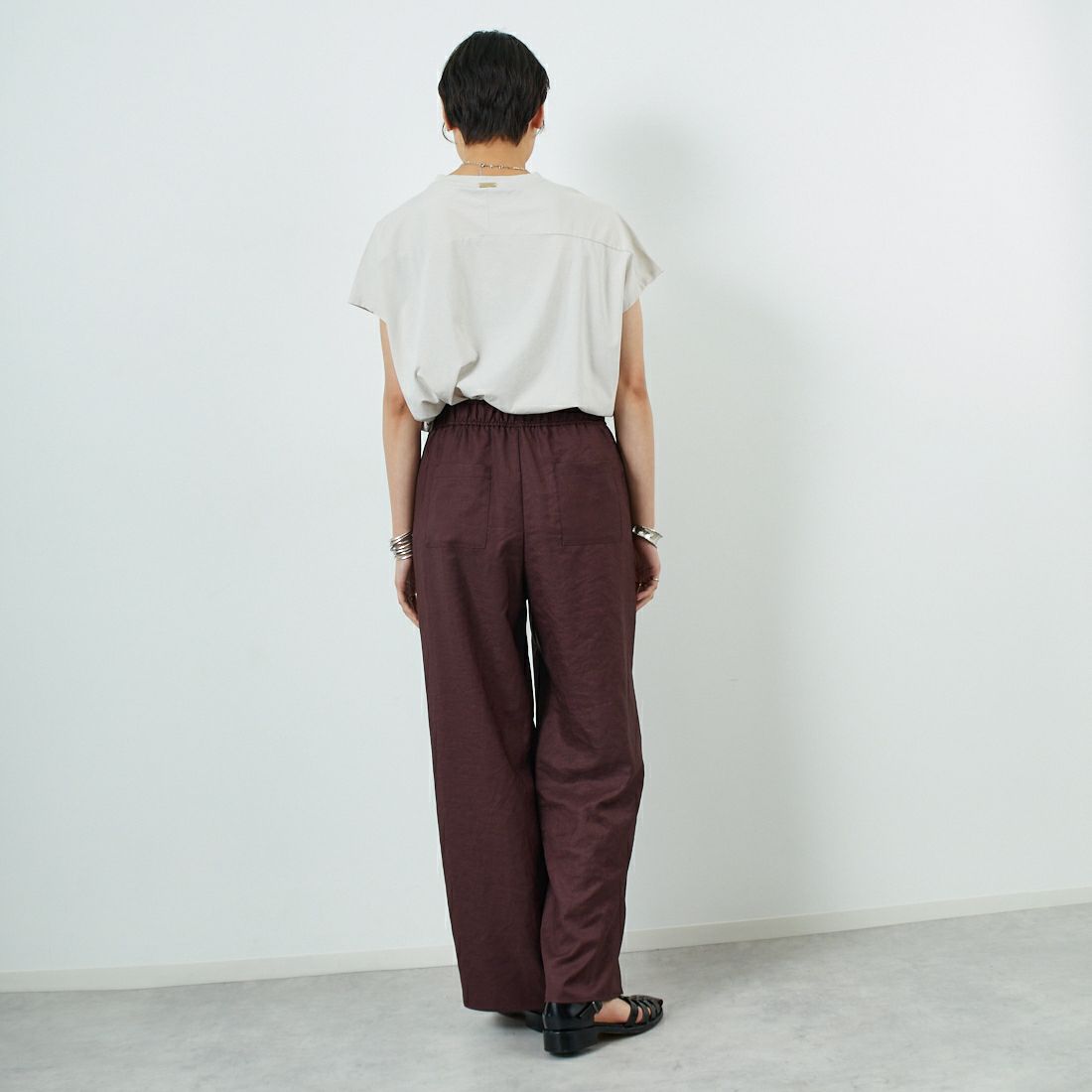 Jeans Factory Clothes [ジーンズファクトリークローズ] 杢調タンブラーツイルワイドパンツ [J-4402] 833 ﾌﾞﾗｳﾝ &&モデル身長：160cm 着用サイズ：36&&