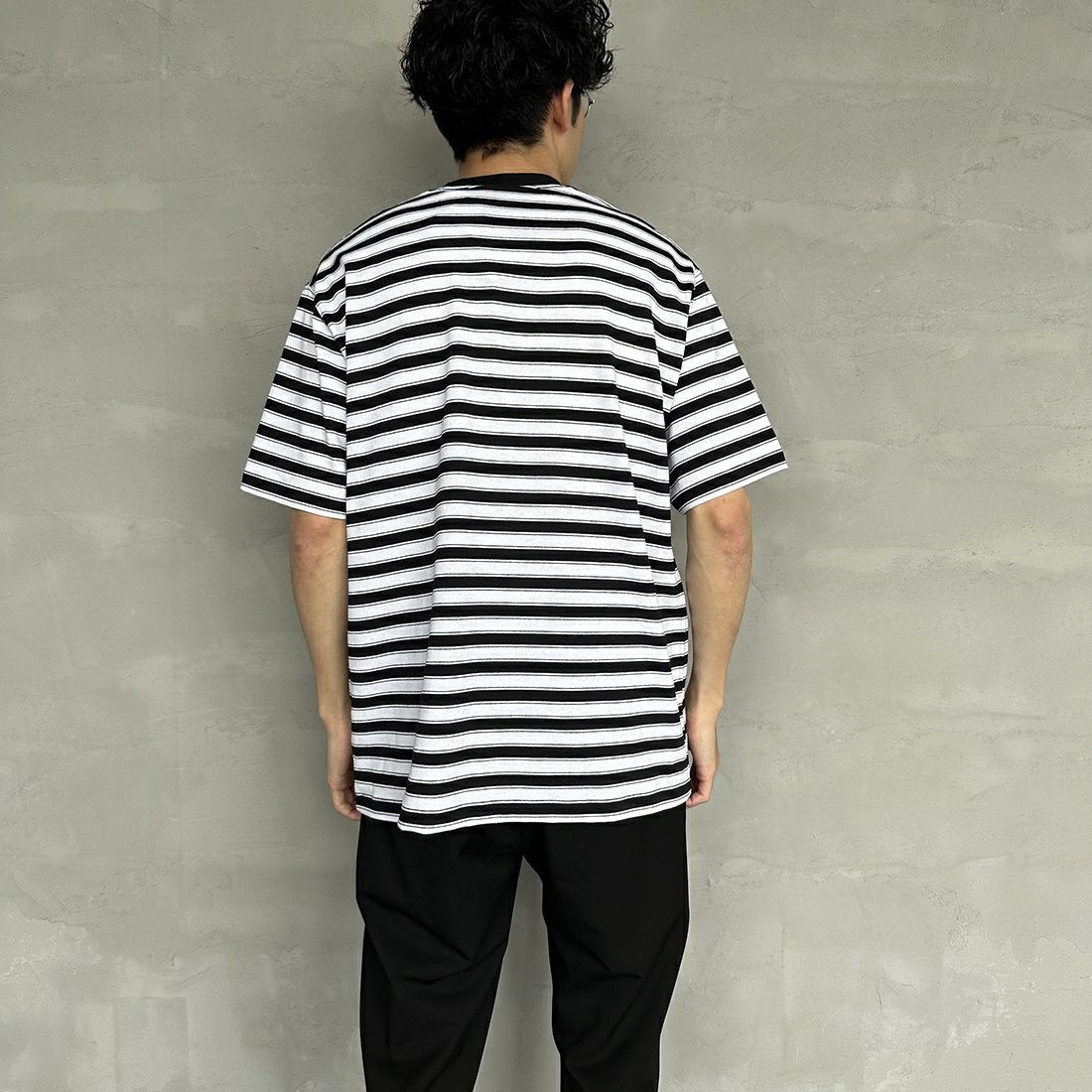 DANTON [ダントン] 半袖ポケットTシャツ [DT-C0198TCB] BLACK/WHIT &&モデル身長：168cm 着用サイズ：L&&