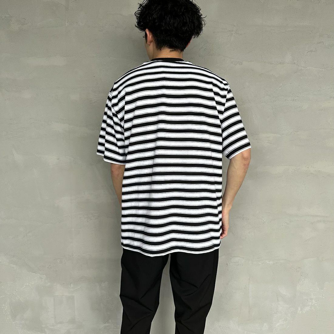 DANTON [ダントン] 半袖ポケットTシャツ [DT-C0198TCB] BLACK/WHIT &&モデル身長：168cm 着用サイズ：XL&&