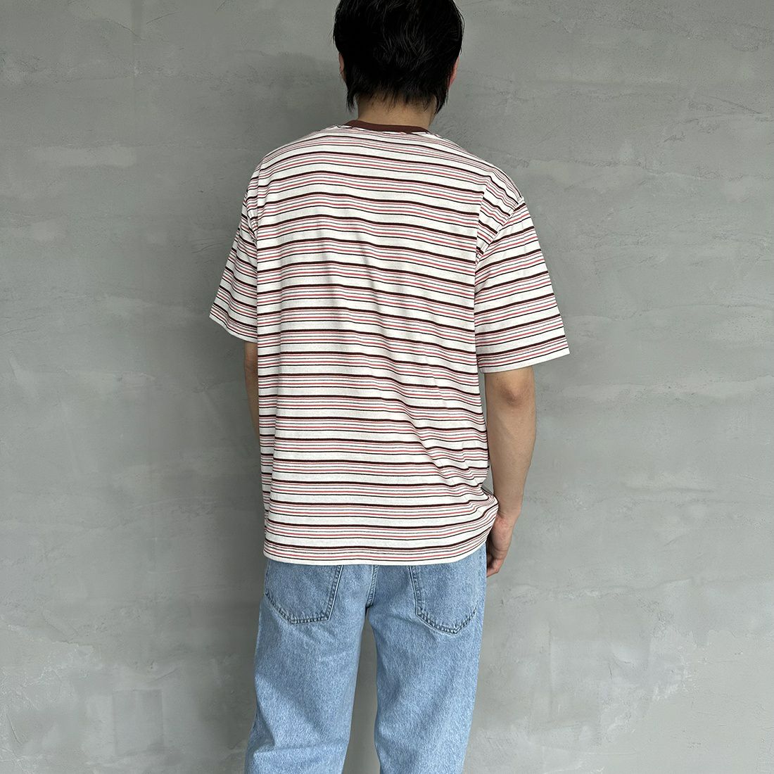 DANTON [ダントン] 半袖ポケットTシャツ [DT-C0198TCB] BEIGE/RED &&モデル身長：173cm 着用サイズ：L&&