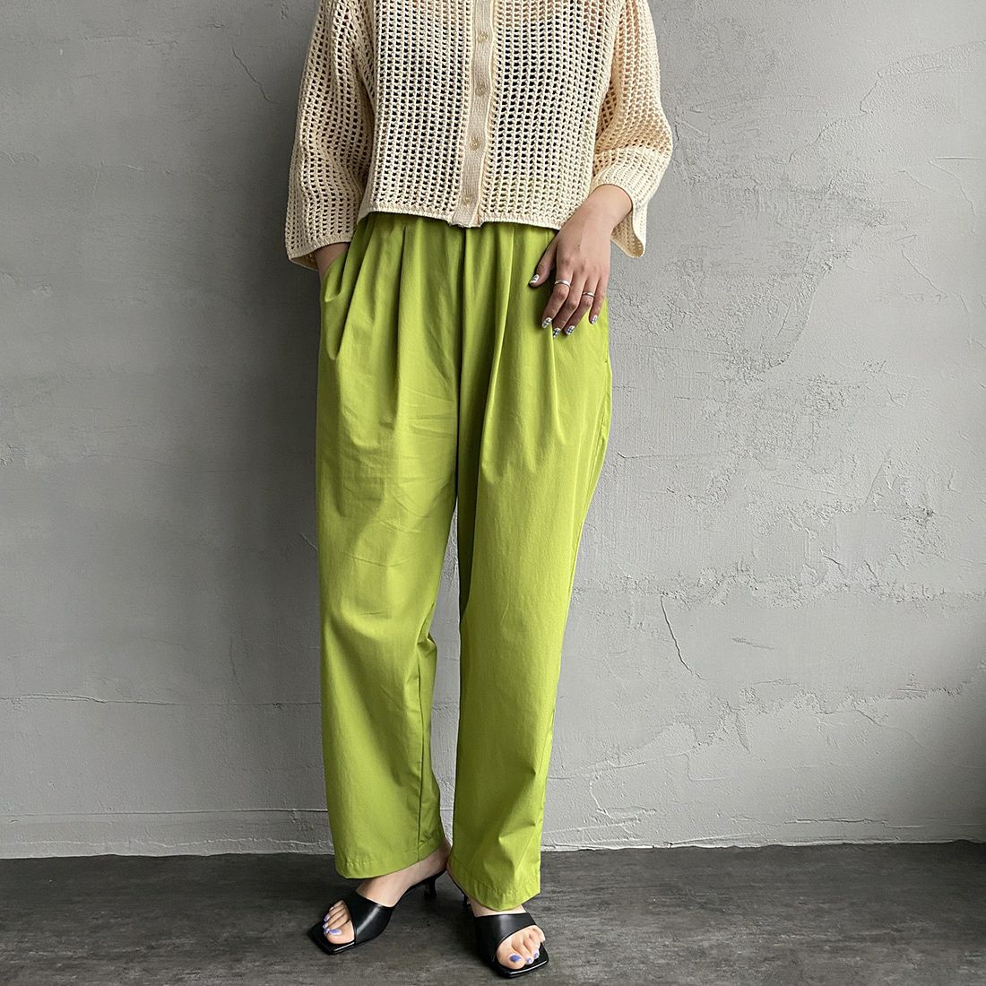 Jeans Factory Clothes [ジーンズファクトリークローズ] 7DAYSナイロンイージーパンツ [IN-3-PT-3] ﾋﾟｽﾀﾁｵ&&モデル身長：156cm 着用サイズ：F&&