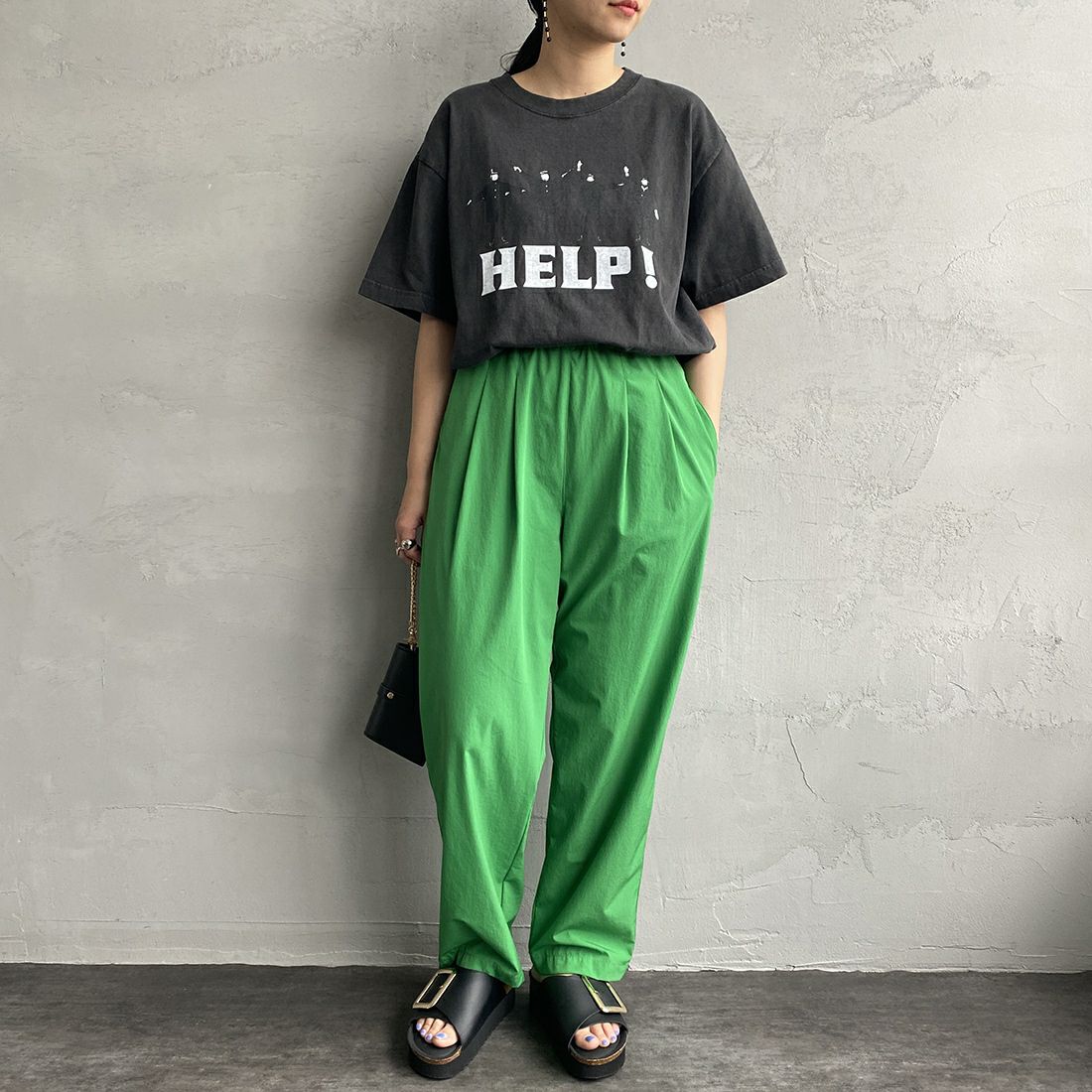 Jeans Factory Clothes [ジーンズファクトリークローズ] 7DAYSナイロンイージーパンツ [IN-3-PT-3] ｸﾞﾘｰﾝ&&モデル身長：156cm 着用サイズ：F&&