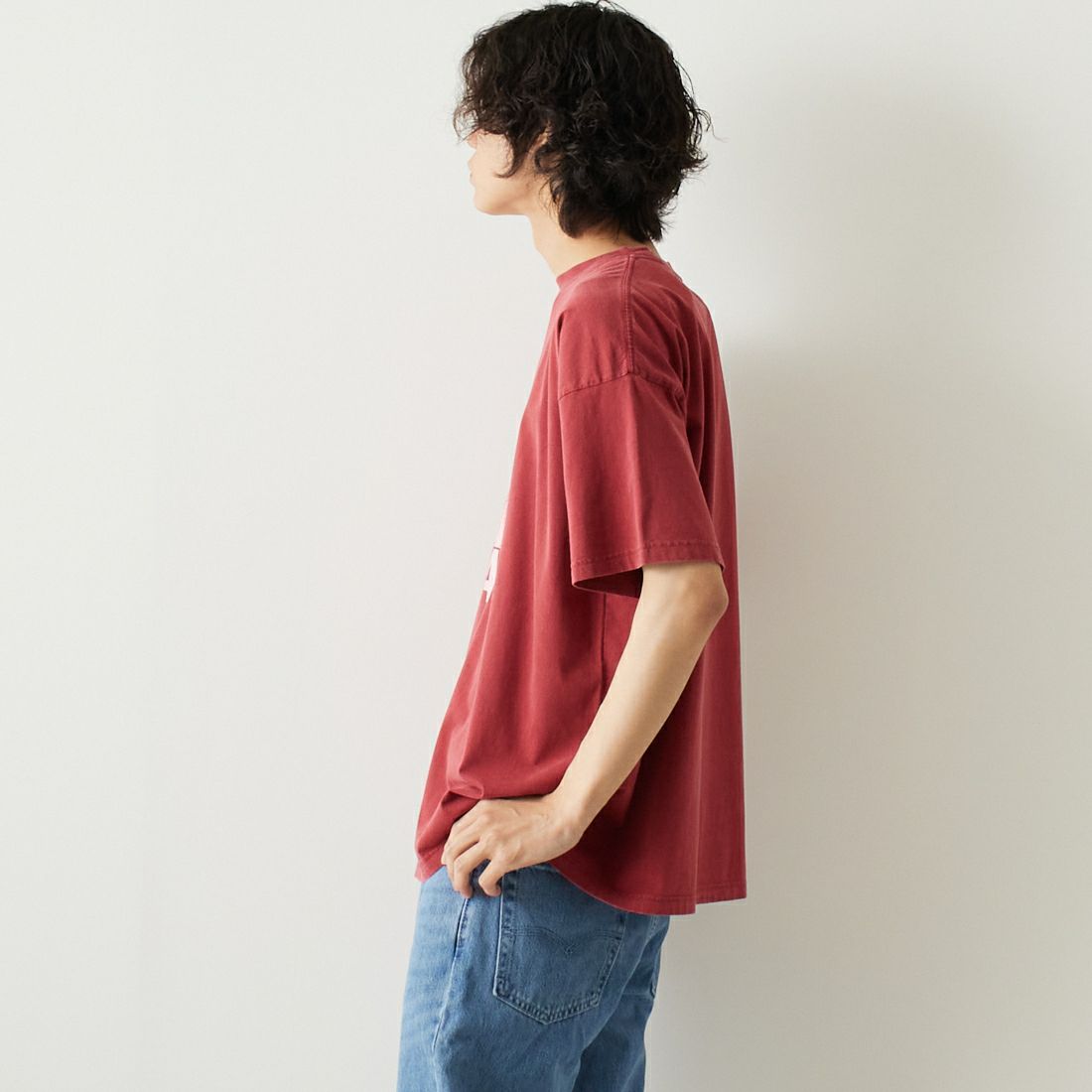 REMI RELIEF [レミレリーフ] 別注 20天竺プリントTシャツ GIANT [RN24329271-JF] RED &&モデル身長：182cm 着用サイズ：M&&