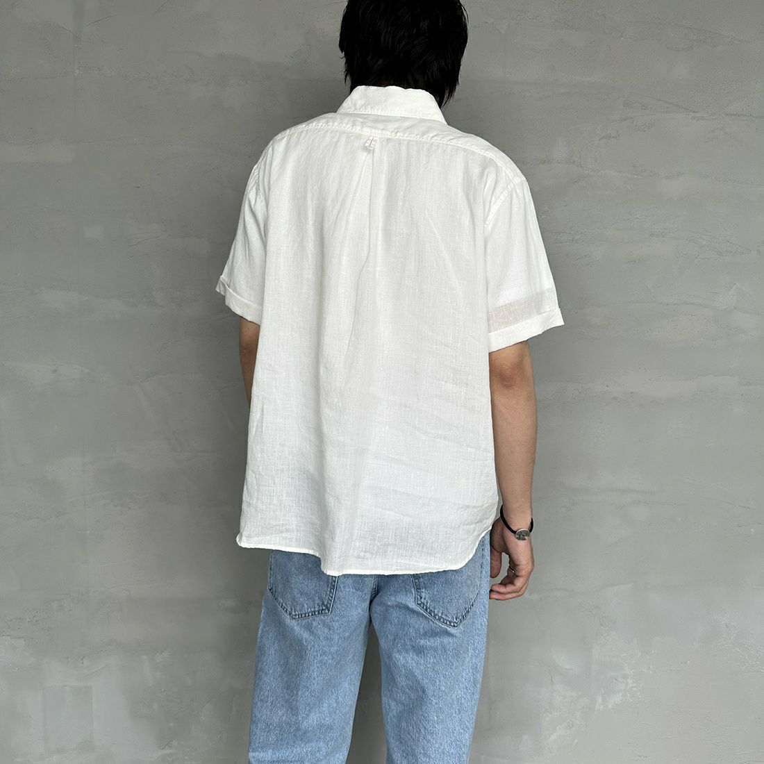 DANTON [ダントン] ラウンドカラー リネンクロスシャツ [JD-3569KLS] WHITE &&モデル身長：173cm 着用サイズ：40&&