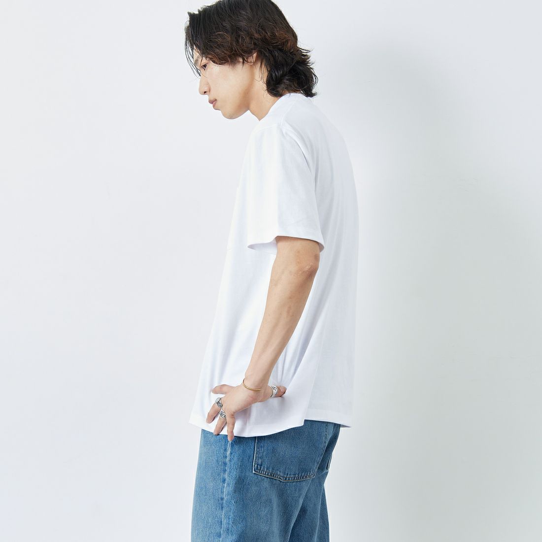 DANTON [ダントン] ソリッド ポケットTシャツ [DT-C0198TCB] WHITE &&モデル身長：179cm 着用サイズ：XL&&