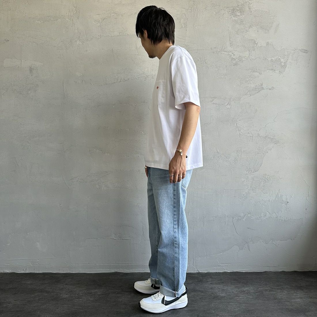 DANTON [ダントン] 半袖ポケットTシャツ [DT-C0198TCB] WHITE &&モデル身長：173cm 着用サイズ：XL&&