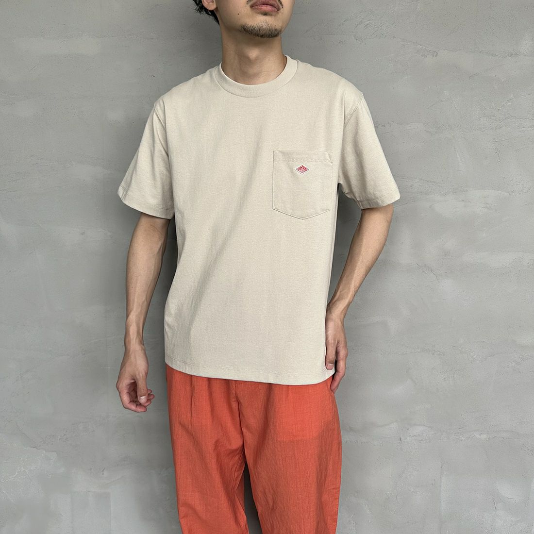 DANTON [ダントン] 半袖ポケットTシャツ [DT-C0198TCB] HEATHER IV &&モデル身長：168cm 着用サイズ：S&&