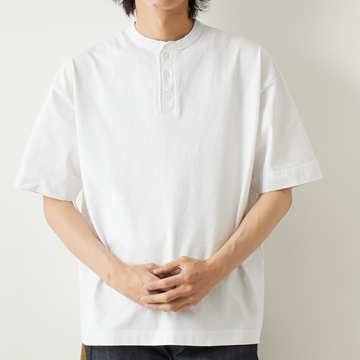 Health knit [ヘルスニット] 別注 ビックシルエット ヘンリーネックTシャツ [HR2301M011-JF] WHITE