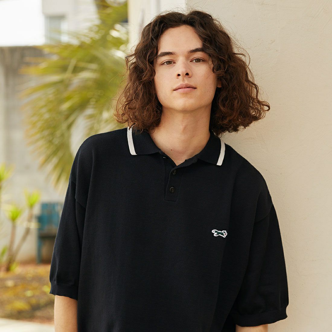 THE FOX [ザフォックス] 別注 ラインポロシャツ [PN23S014-JF] BLACK&&モデル身長：175cm 着用サイズ：L&&
