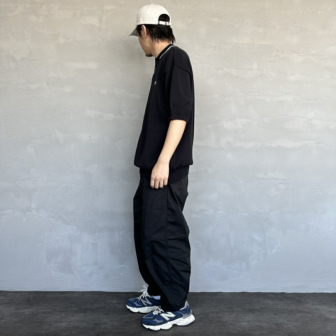 THE FOX [ザフォックス] 別注 ラインポロシャツ [PN23S014-JF] BLACK &&モデル身長：173cm 着用サイズ：L&&