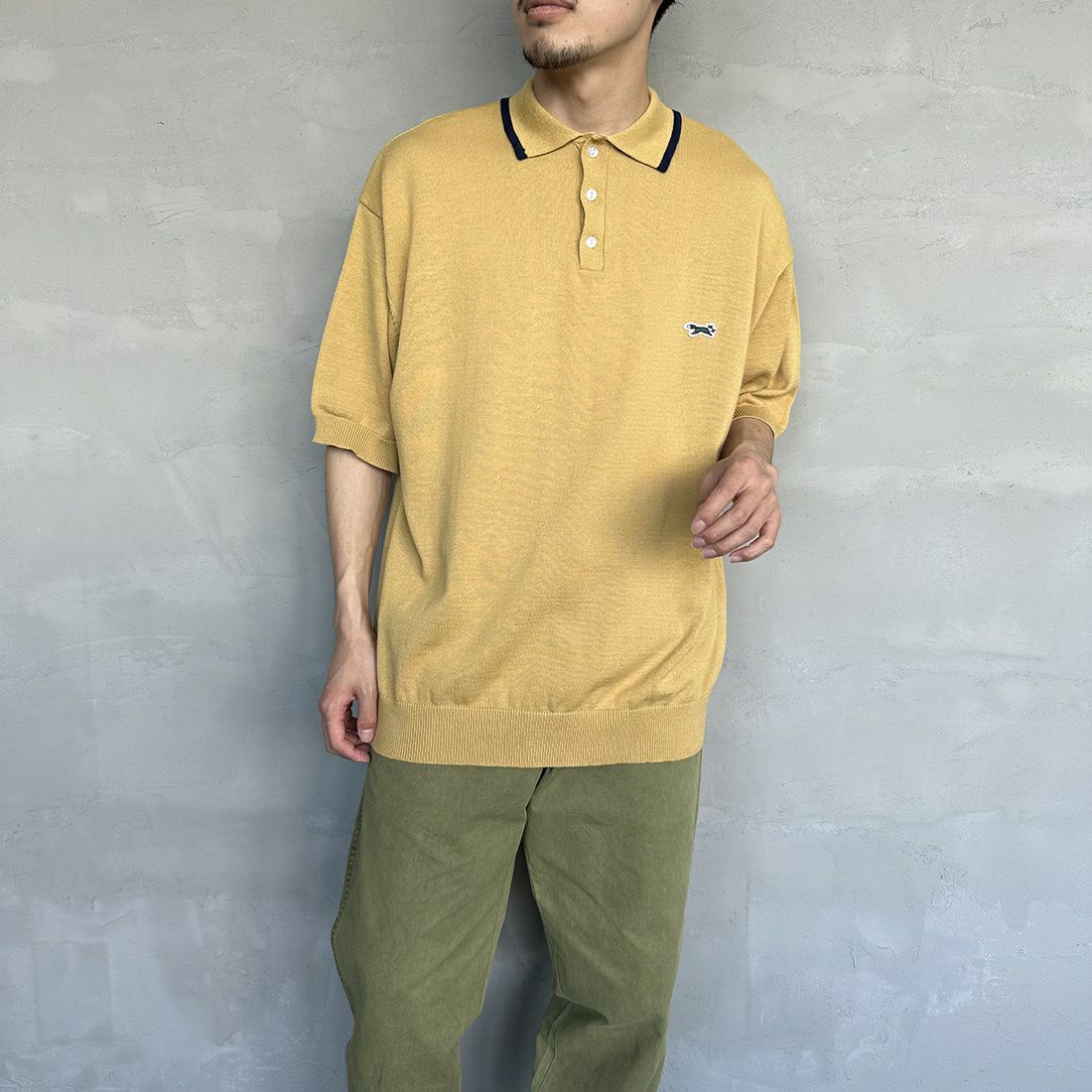 THE FOX [ザフォックス] 別注 ラインポロシャツ [PN23S014-JF] BEIGE &&モデル身長：168cm 着用サイズ：M&&
