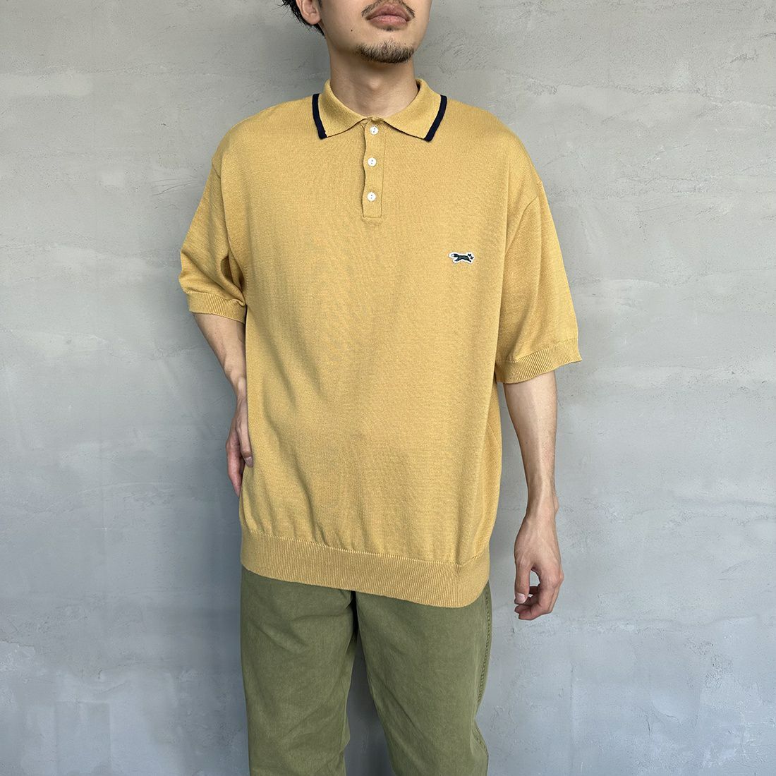 THE FOX [ザフォックス] 別注 ラインポロシャツ [PN23S014-JF] BEIGE &&モデル身長：168cm 着用サイズ：M&&