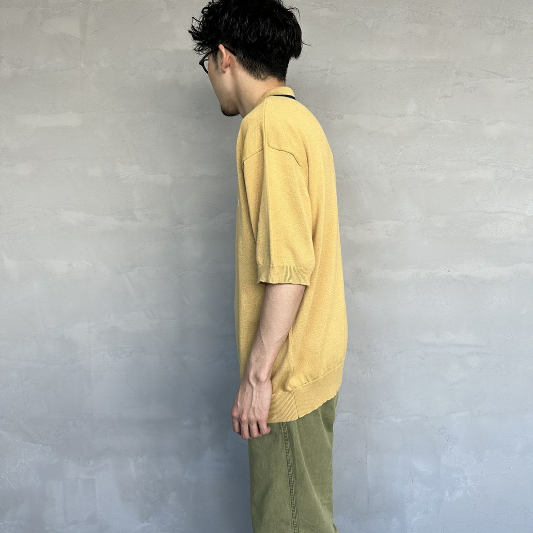 THE FOX [ザフォックス] 別注 ラインポロシャツ [PN23S014-JF] BEIGE &&モデル身長：168cm 着用サイズ：M&&
