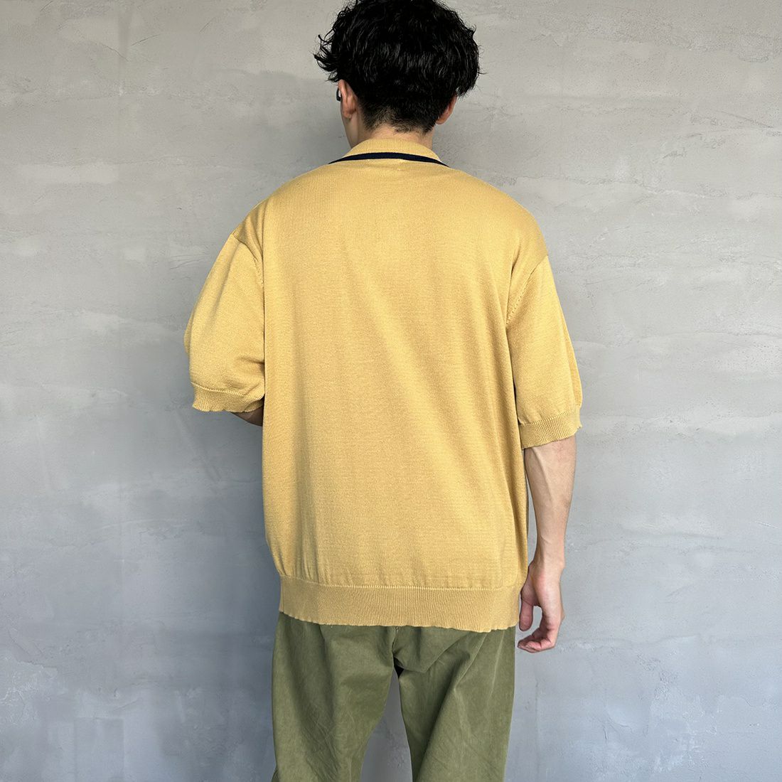 THE FOX [ザフォックス] 別注 ラインポロシャツ [PN23S014-JF] BEIGE &&モデル身長：168cm 着用サイズ：M&&
