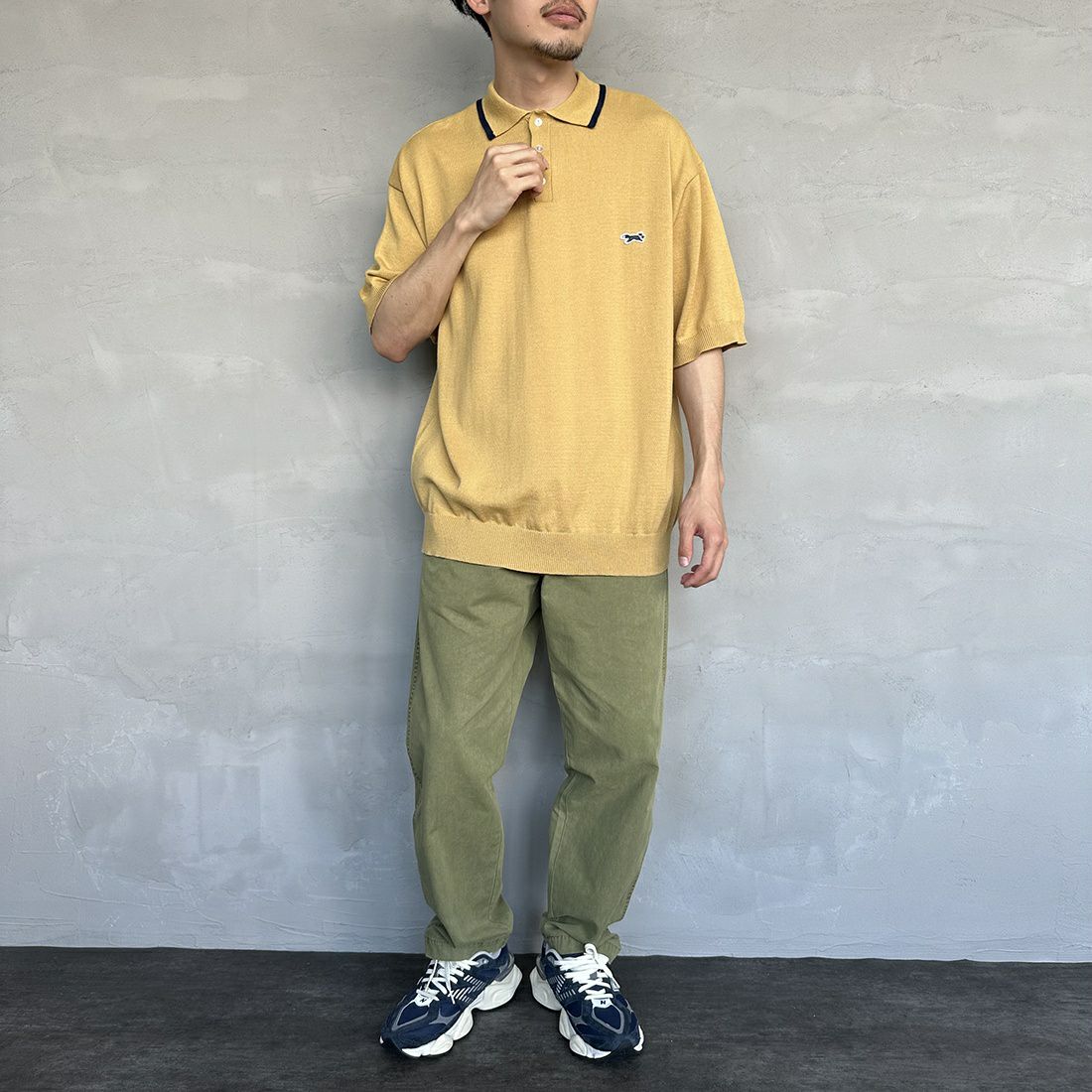 THE FOX [ザフォックス] 別注 ラインポロシャツ [PN23S014-JF] BEIGE &&モデル身長：168cm 着用サイズ：M&&