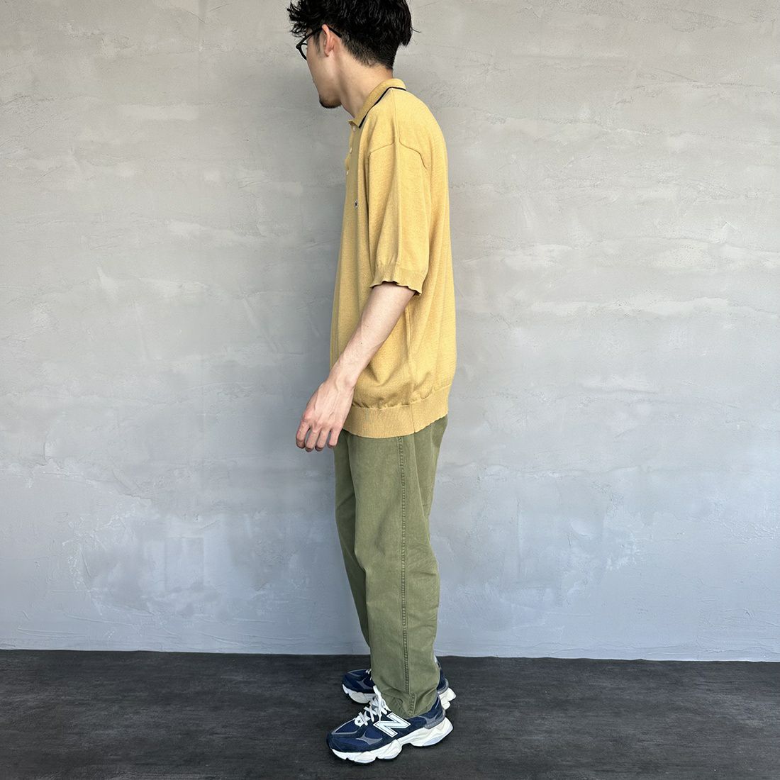 THE FOX [ザフォックス] 別注 ラインポロシャツ [PN23S014-JF] BEIGE &&モデル身長：168cm 着用サイズ：M&&