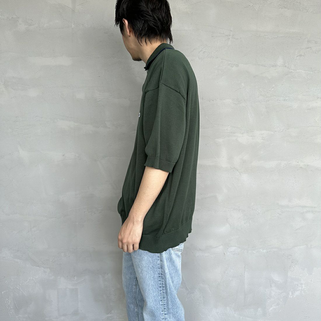 THE FOX [ザフォックス] 別注 ラインポロシャツ [PN23S014-JF] GREEN &&モデル身長：173cm 着用サイズ：L&&