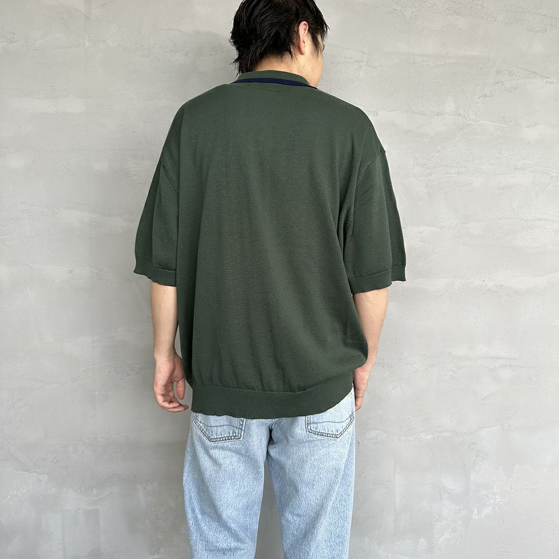 THE FOX [ザフォックス] 別注 ラインポロシャツ [PN23S014-JF] GREEN &&モデル身長：173cm 着用サイズ：L&&