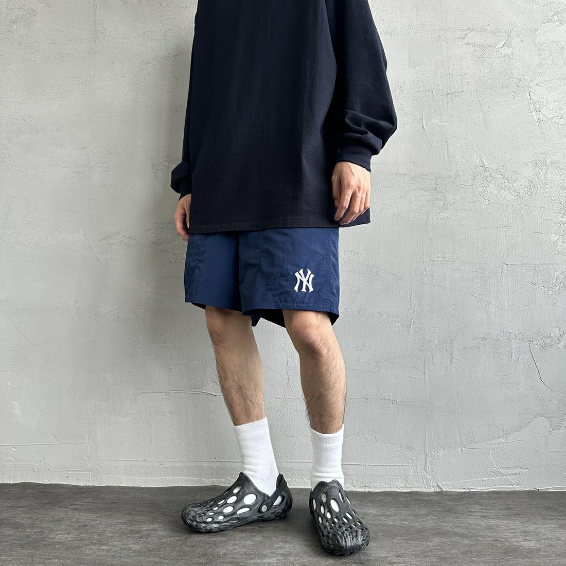 Fanatics [ファナティクス] 別注 クラシックショーツ NY [ML1223SS0004-JF] NY NAVY &&モデル身長：168cm 着用サイズ：XL&&