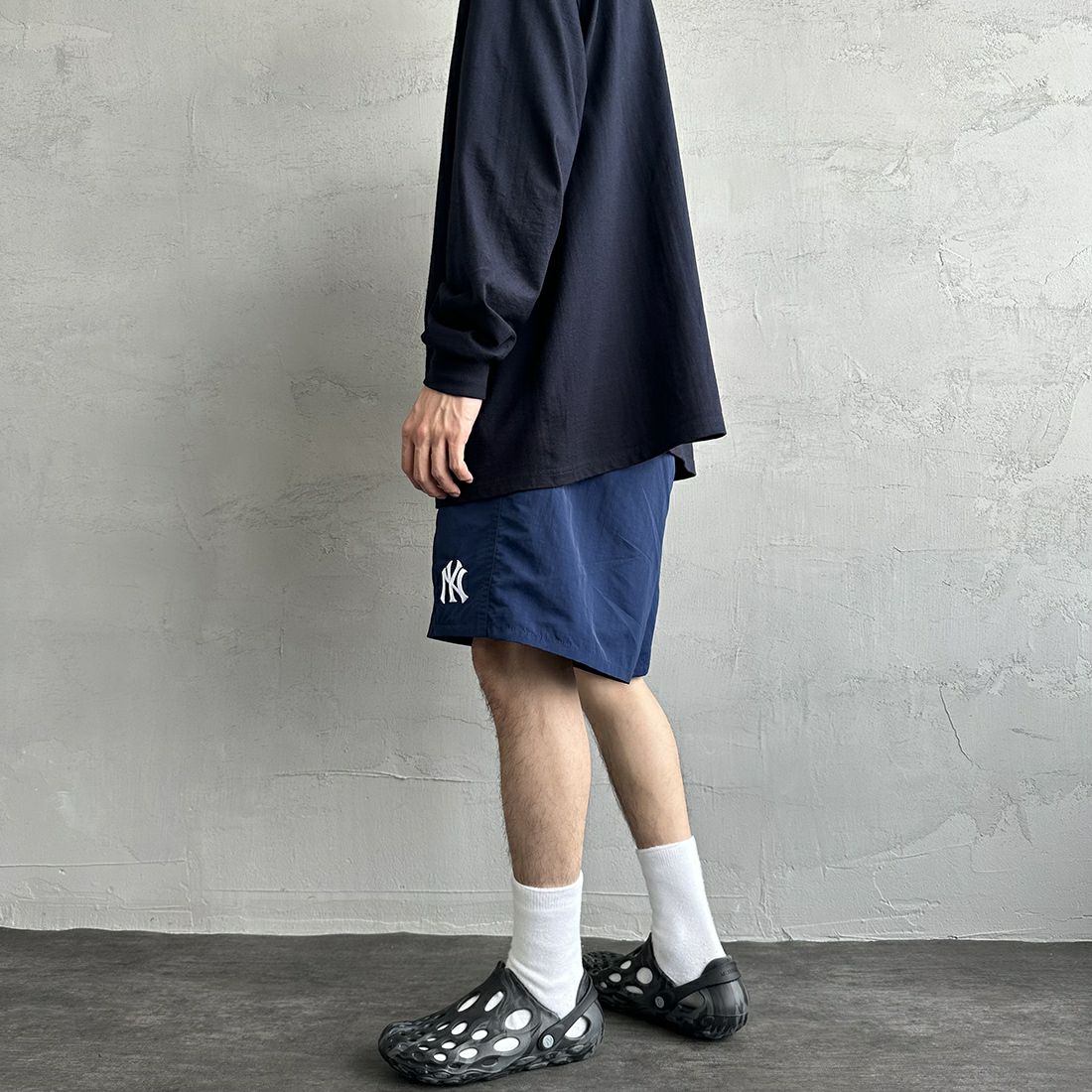 Fanatics [ファナティクス] 別注 クラシックショーツ NY [ML1223SS0004-JF] NY NAVY &&モデル身長：168cm 着用サイズ：XL&&